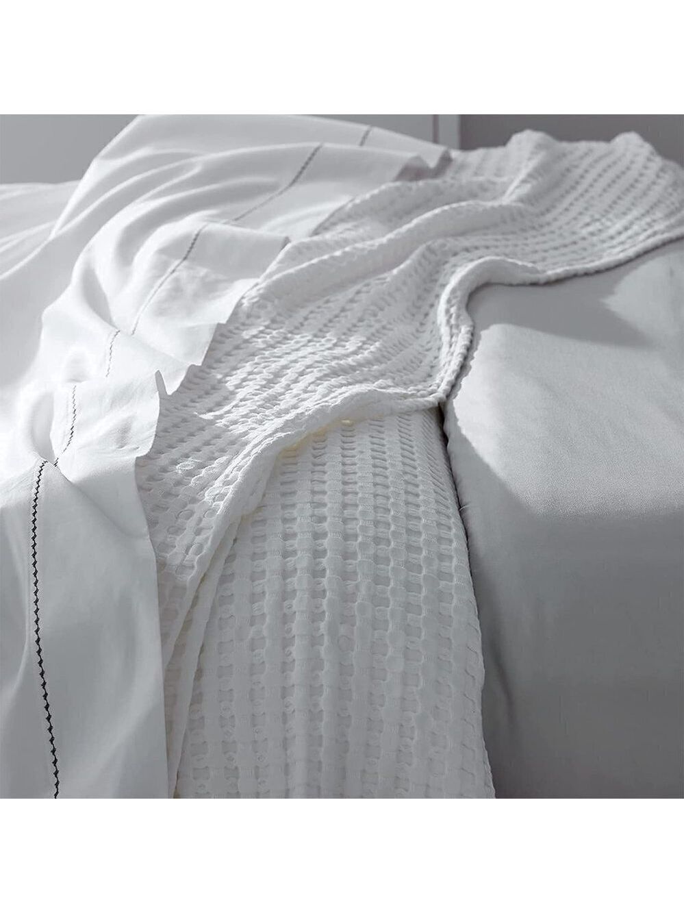 COTTON Waffle Weave Bamboo Blanket King Size Cream Soft Lightweight Bed Blanket - Picture 2 of 8